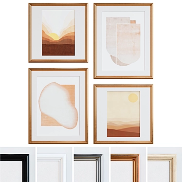 Modern Classic Frame Set with Abstract Images - 4 Frames, 5 Material Options 3D model image 1 