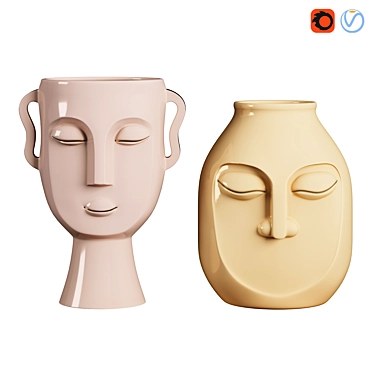 Elegant Face Vases - Set of 2 3D model image 1 