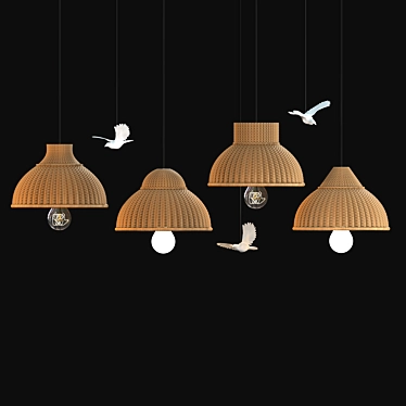 Rattan Pendant Lamp with Bird Accents 3D model image 1 