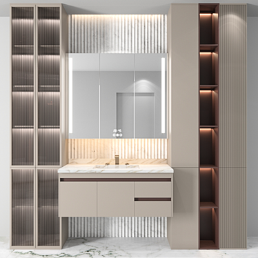 Elegant Bathroom Set: Sink, Mirror, Wardrobe 3D model image 1 