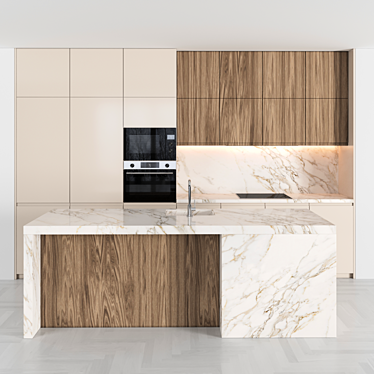 Modern Island Kitchen: High-Quality, Editable Modules 3D model image 1 