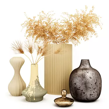 Decorative Vase Set with Dried Flowers 3D model image 1 