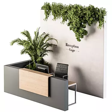 Elegant Reception Desk & Wall Decor 3D model image 1 