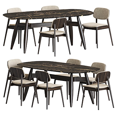 Modern Dining Set 128: Metal, Wood, Velvet. Perfect for Any Space 3D model image 1 