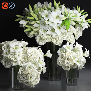 White Lily Tuberose Peony Camelia Bouquet Decorative Glass Vases Set