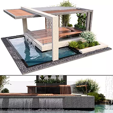 Elegant Pergola Oasis: Water & Plant Haven 3D model image 1 
