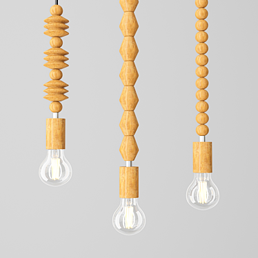 Sleek Wooden Hanging Lights 3D model image 1 