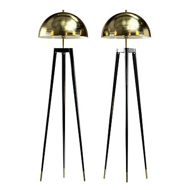 Sleek Walnut & Brass Floor Lamp 3D model image 1 