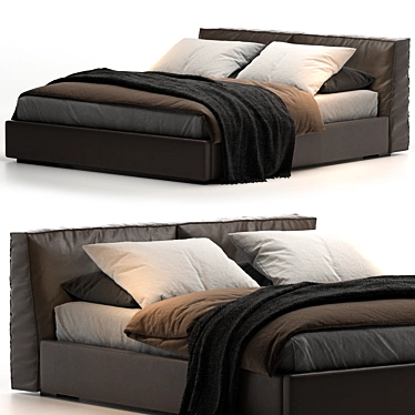 Luxury Leather Upholstered Bed 3D model image 1 
