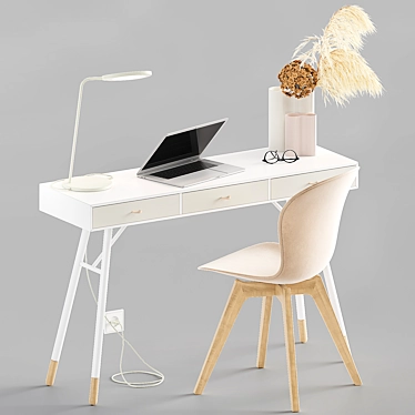 Modern Home Office Set with BoConcept Cupertino Console Table, Adelaide Chair, and Muuto Leaf Lamp 3D model image 1 