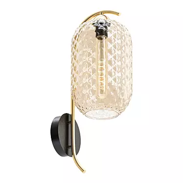 Illuminated Elegance: Golden Carved Glass Wall Lamp 3D model image 1 