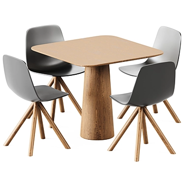 Swivel Wooden Table Base: Ton & Viccarbe 3D model image 1 