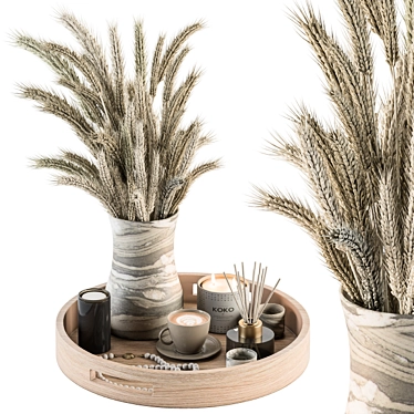 Gorgeous Wheat-Inspired White Decor Set 3D model image 1 