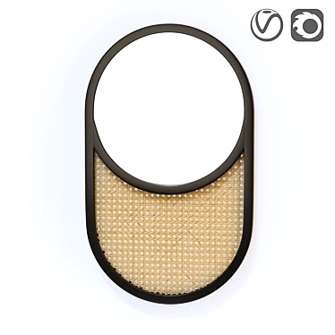 Elegant Oak and Rattan Mirror, Waska 3D model image 1 