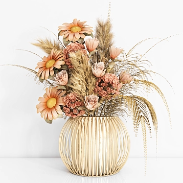 Elegant Dried Flower Bouquet 3D model image 1 