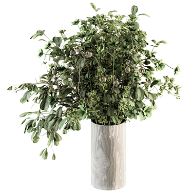 Botanical Bliss: Green Branch in Stone Vase 3D model image 1 