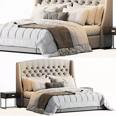 Luxurious Rh Warner Tufted Bed 3D model image 1 