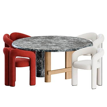 Cassina Dinning Set01: Dudet Chairs + SENGU Table 3D model image 1 