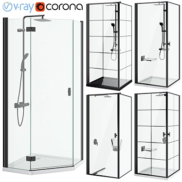 Radaway Nes 8 Black Shower Cabin Set 3D model image 1 