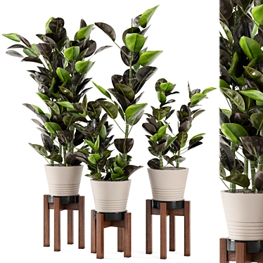 Modern Wood & Concrete Planter Set 3D model image 1 