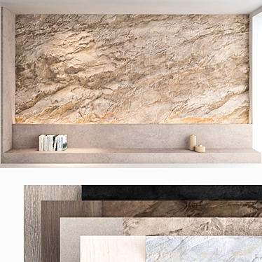 Title: Decorative Stone & Wood Wall Panel Set 3D model image 1 