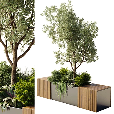 Urban Green Benches Collection: Plants & Trees 3D model image 1 