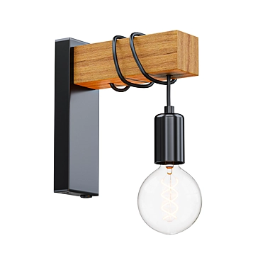 Vintage Wood Wall Lamp 3D model image 1 