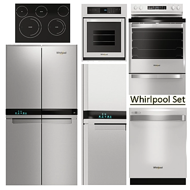 Whirlpool Kitchen Set: Range, Refrigerator, Oven & Dishwasher 3D model image 1 