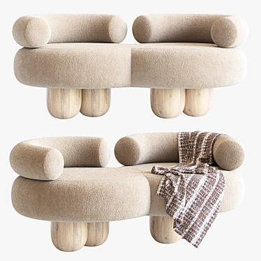 Italian Modern Siamese Sofa: Bouclé, Wood, Lacquered 3D model image 1 
