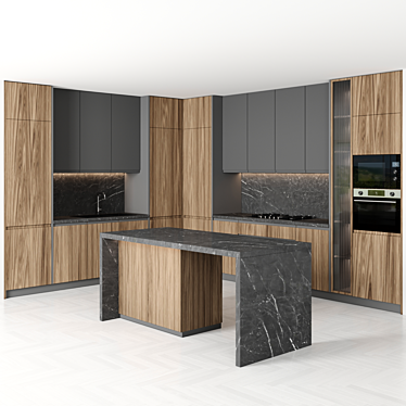 Sleek Island Kitchen: Modern, Functional, Stunning 3D model image 1 