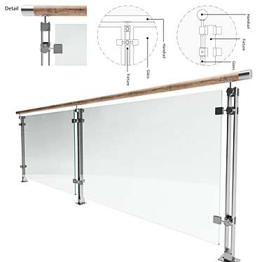 Versatile Expandable Glass Railing 3D model image 1 