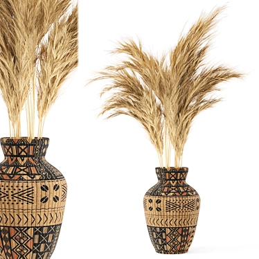 Elegant Pampas Plant Set in Wicker Vase 3D model image 1 