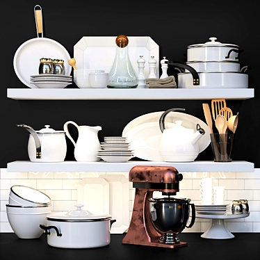 Versatile Kitchen Collection: Saucepan, Duckling, Food Processor, Frying Pan, Service 3D model image 1 