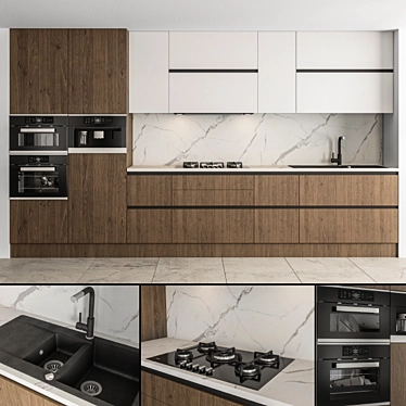 Sleek White and Wood Kitchen 3D model image 1 