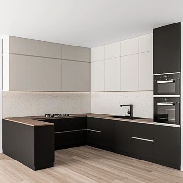 Sleek Monochrome Kitchen Set 3D model image 1 