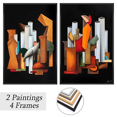 Elegant Wall Paintings Set 3D model image 1 