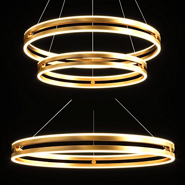 Sleek Black Gold Rings Chandelier 3D model image 1 