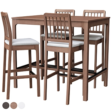 EKEDALEN Bar Set: Dark Brown/ Light Gray, 4 Chairs 3D model image 1 