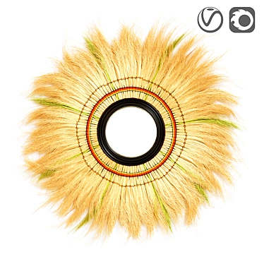 Boho Fringed Mirror: Natural Plant Fiber Design 3D model image 1 