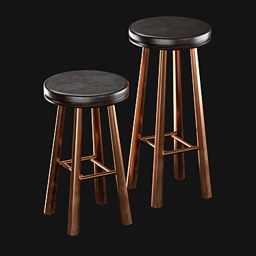 Sleek Metal and Wood Bar Stools 3D model image 1 