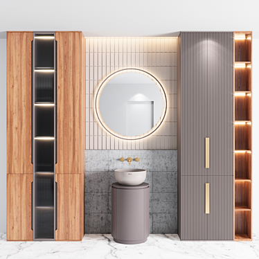 Modern Bath Set: Sink, Mirror, Wardrobe 3D model image 1 