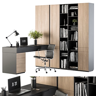 Sleek Home Office Set: Wardrobe & Table 3D model image 1 