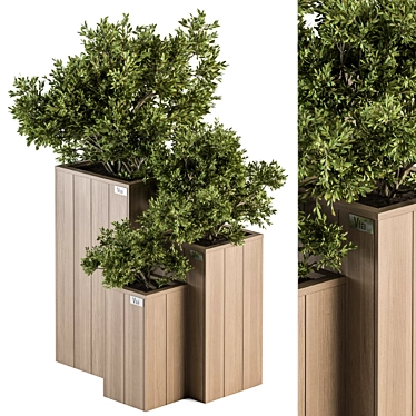 Rustic Wooden Outdoor Planter Set 3D model image 1 