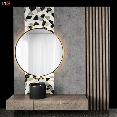 Sleek Wood Stone Bathroom 3D model image 1 