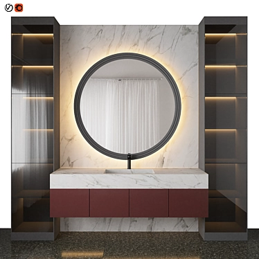 Sleek Red Marble Bathroom 3D model image 1 