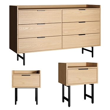 La Redoute Volga Headboard Table & Chest of Drawers 3D model image 1 