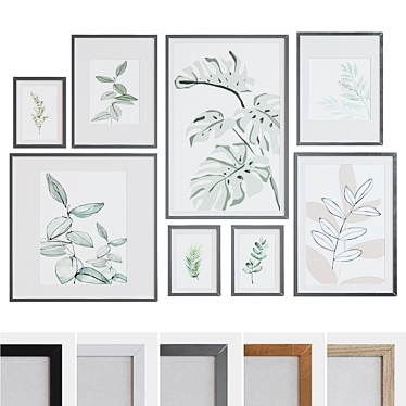 Leafy Bliss: 8-Piece Picture Frame Set 3D model image 1 