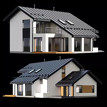 Modern Two-Storey Cottage with Click Seam Roof 3D model image 1 