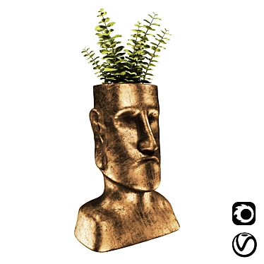 Ancient Easter Island: Bronze Statue with Plant 3D model image 1 