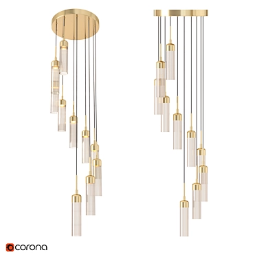 Elegant Verona Chandelier: Matte Brass & Smoked Glass 3D model image 1 